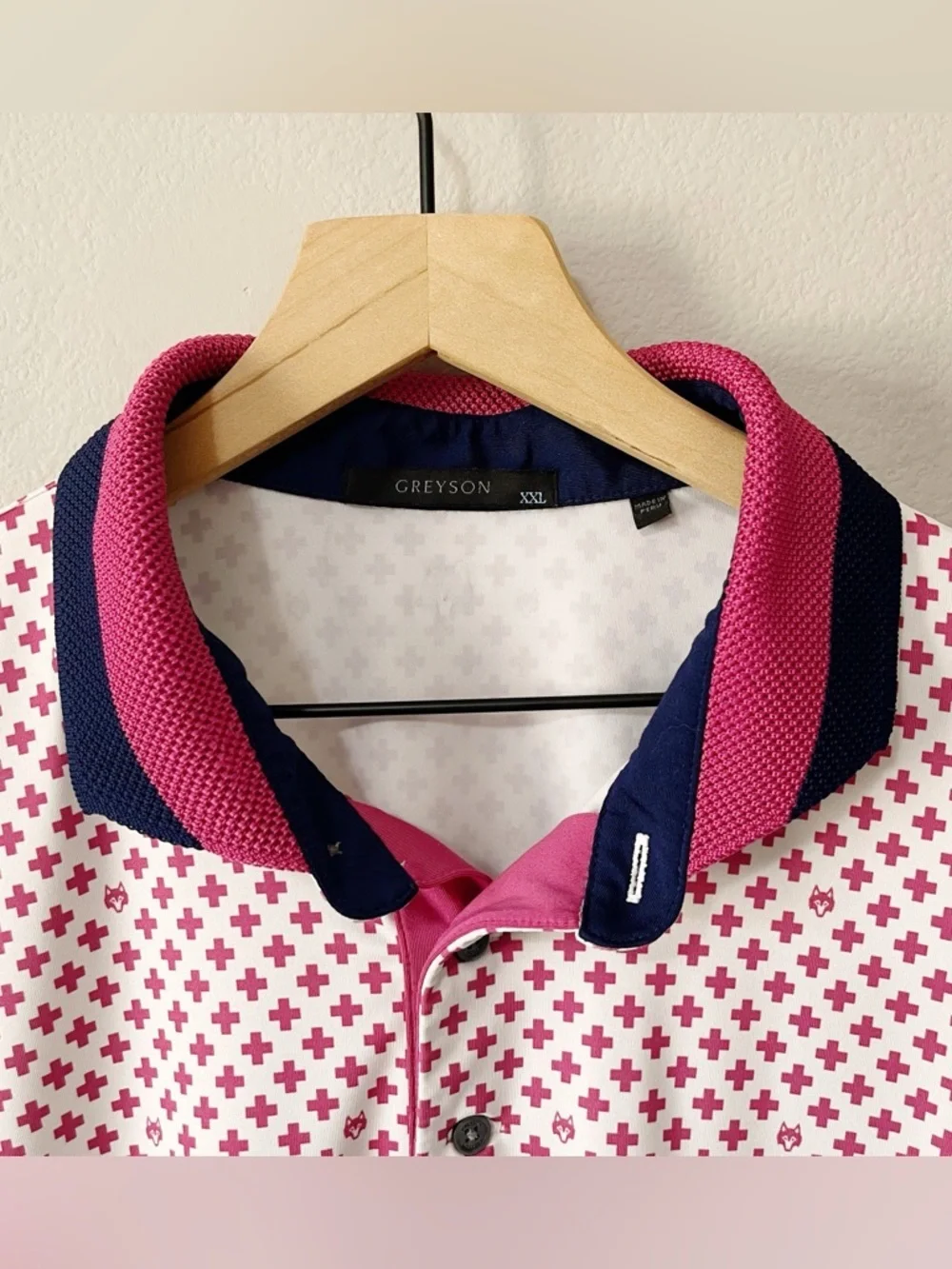 Greyson Men's Love + Loyalty Short Sleeve Polo Shirt Pink Size XXL Golf Preppy - Picture 7 of 13